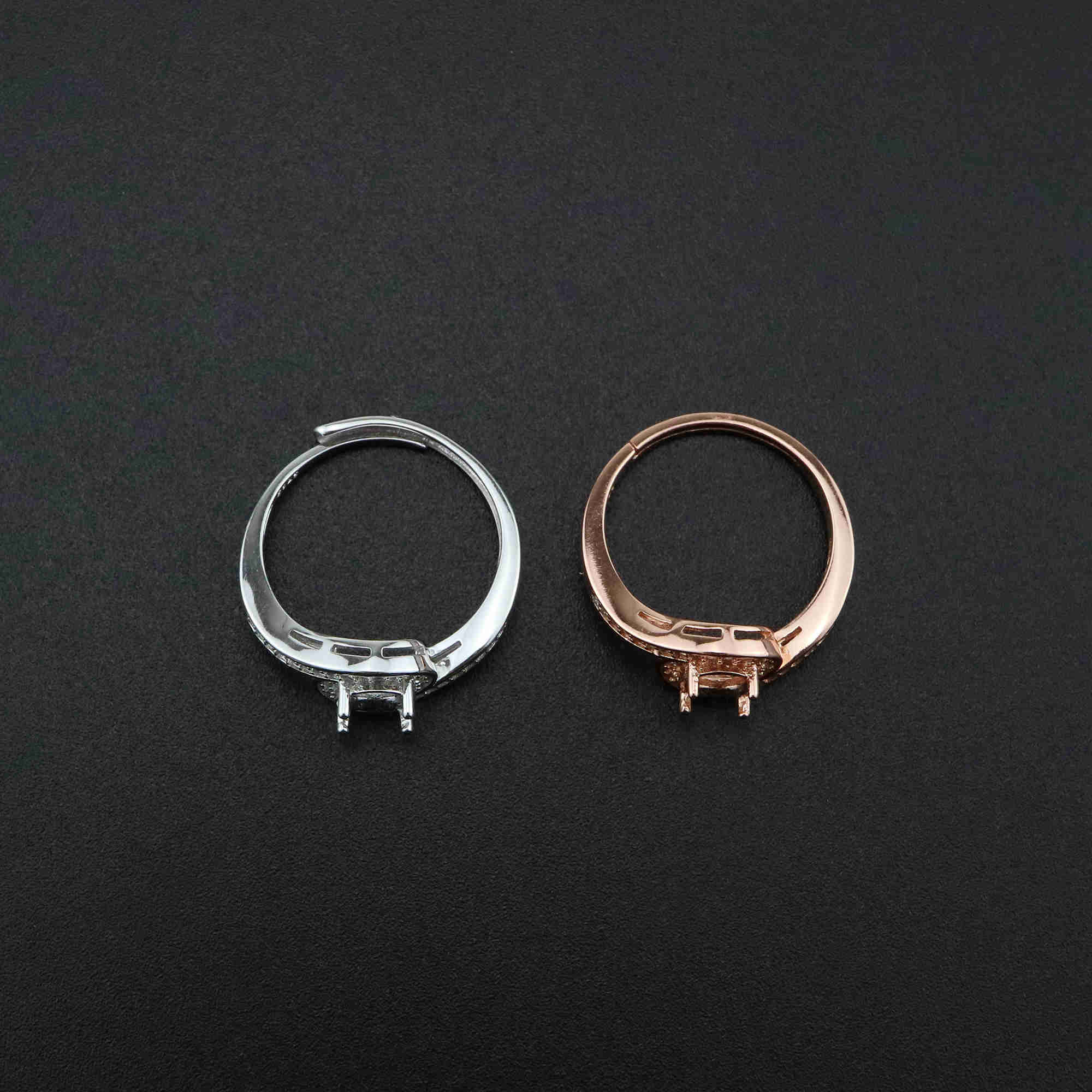 1Pcs 6MM Bypass Shank Round Prong Bezel Rose Gold Plated Solid 925 Sterling Silver Adjustable Ring Settings for Moissanite Gemstone DIY Supplies 1210055 - Click Image to Close